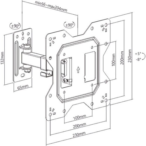 Powertech PT-1128 Βάση Τηλεόρασης Τοίχου με Βραχίονα έως 43" και 30kg Μαύρο
