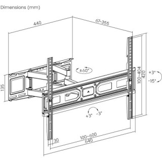 Powertech PT-1130 Βάση Τηλεόρασης Τοίχου με Βραχίονα έως 80" και 40kg Μαύρο