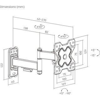 Powertech PT-1278 Βάση Τηλεόρασης Τοίχου με Βραχίονα έως 32" και 20kg Ασημί