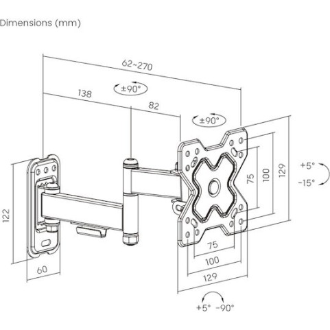 Powertech PT-1278 Βάση Τηλεόρασης Τοίχου με Βραχίονα έως 32" και 20kg Ασημί