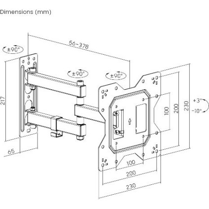 Powertech PT-1129 Βάση Τηλεόρασης Τοίχου με Βραχίονα έως 43" και 30kg Μαύρο