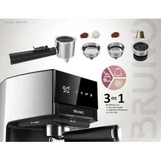 Bruno Αυτόματη Μηχανή Espresso 950W Πίεσης 19bar για Cappuccino 3 σε 1 Hot & Cold BRN-0224