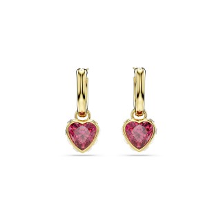 Swarovski Chroma Pierced Earrings Mini Hoop Drop Heart Gold Shiny Red 5684760