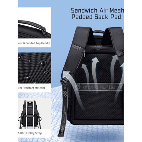 ARCTIC HUNTER B00492 Τσάντα Πλάτης με Θήκη Laptop 15.6", 22L, Μαύρη