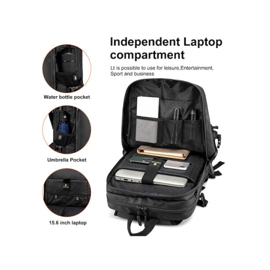 ARCTIC HUNTER B00391 Τσάντα Πλάτης με Θήκη Μπάλας & Laptop, 26L, Μαύρη