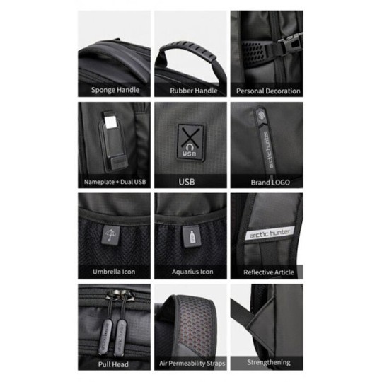 ARCTIC HUNTER B00388 Τσάντα Πλάτης με Θήκη Laptop 15.6", USB, 27L, Γκρι