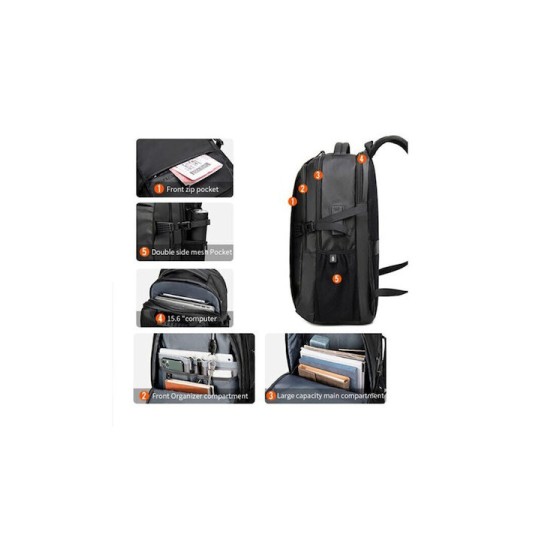 ARCTIC HUNTER B00388 Τσάντα Πλάτης με Θήκη Laptop 15.6", USB, 27L, Γκρι