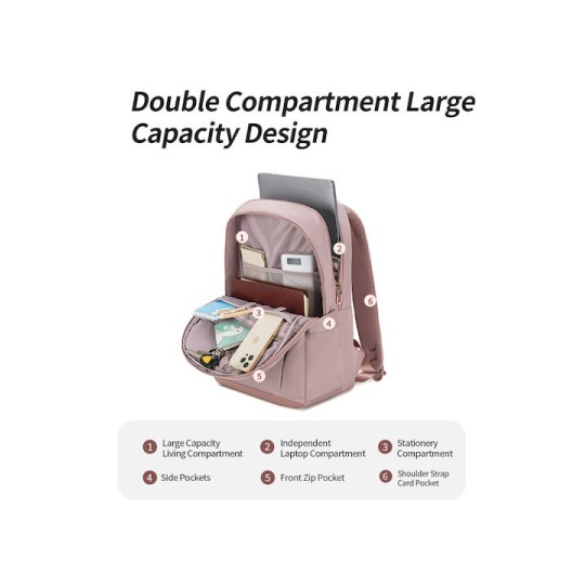 CHANTRIA Γυναικεία Τσάντα Πλάτης CB00638 με Θήκη Laptop 15.6", 20.2L, Κόκκινη