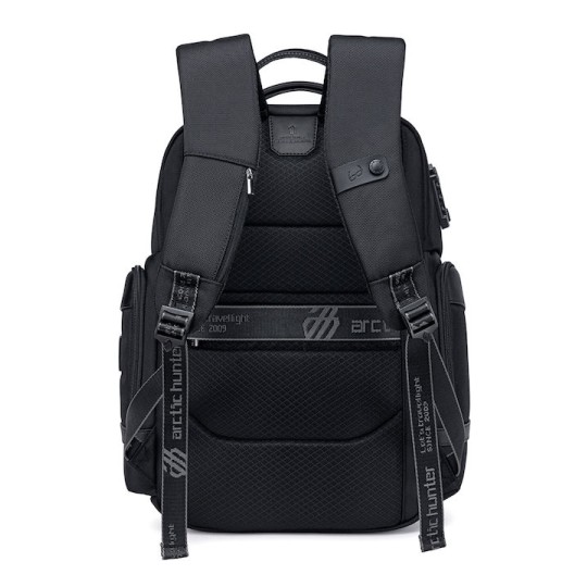 ARCTIC HUNTER B00682 Τσάντα Πλάτης με Θήκη Laptop 15.6", USB, Λουκέτο TSA, 23.5L, Μαύρη