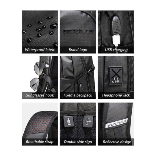 Arctic Hunter B00387 Αδιάβροχη Τσάντα Πλάτης για Laptop 15.6" Μαύρο