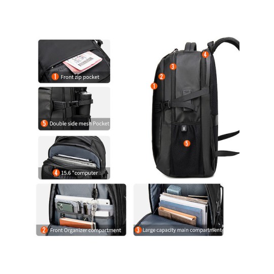 Arctic Hunter Αδιάβροχη Τσάντα Πλάτης για Laptop 15.6" Μαύρο B00388-BK