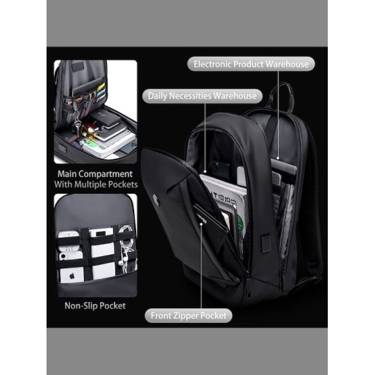 ARCTIC HUNTER  B00443 Τσάντα Πλάτης με Θήκη Laptop 15.6, USB, 19L, Μαύρη