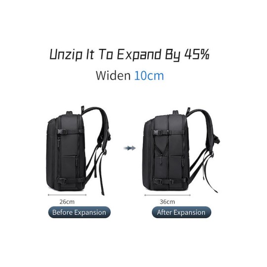 ARCTIC HUNTER B00866  Τσάντα Πλάτης με Θήκη laptop 15.6"  35.5L/49.5L Μαύρη
