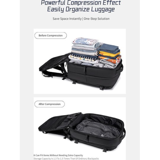 ARCTIC HUNTER B00866  Τσάντα Πλάτης με Θήκη laptop 15.6"  35.5L/49.5L Μαύρη