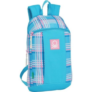 Benetton Tartan Σχολική Τσάντα Πλάτης Νηπιαγωγείου Γαλάζια 22 x 10 x 39εκ