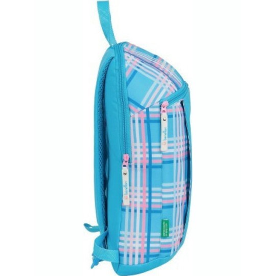 Benetton Tartan Σχολική Τσάντα Πλάτης Νηπιαγωγείου Γαλάζια 22 x 10 x 39εκ