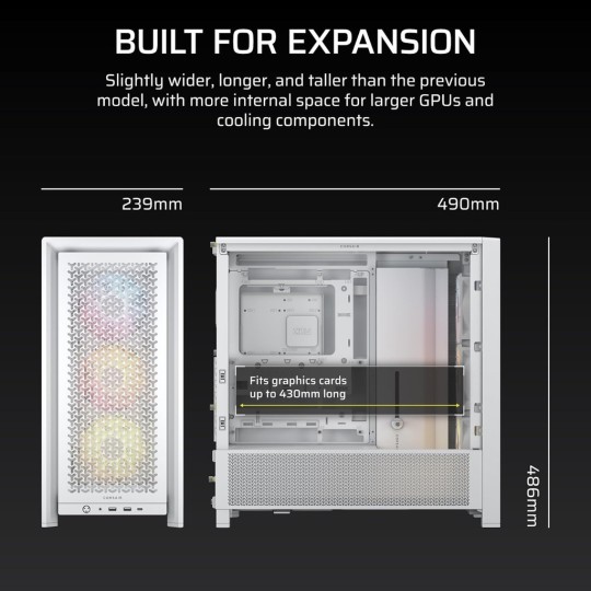 Corsair Frame 4000D RS Gaming Midi Tower Computer Case with RGB Lighting White