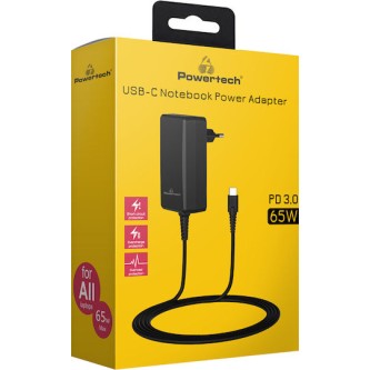 POWERTECH PT-1156 Φορτιστής Laptop , USB-C PD, Universal, 65W, Μαύρος