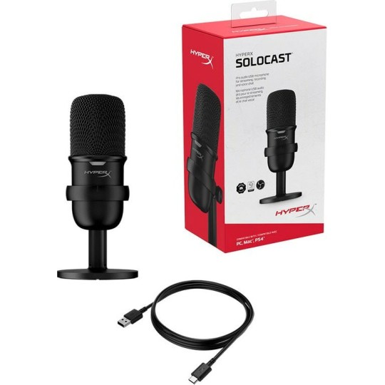 Kingston HyperX SoloCast, Plug N Play USB Microphone, Black (HMIS1X-XX-BK/G)