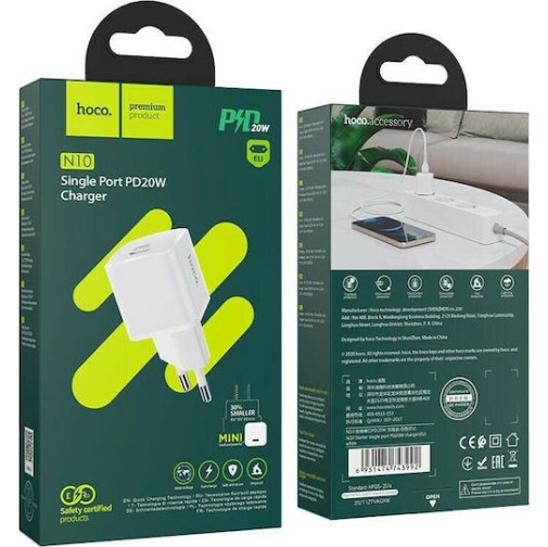 Hoco Φορτιστής Χωρίς Καλώδιο με Θύρα USB-C 20W Power Delivery Λευκός (N10)