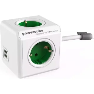 Allocacoc PowerCube 4 Θέσεων με 2 USB και Καλώδιο 1.5m Πράσινο