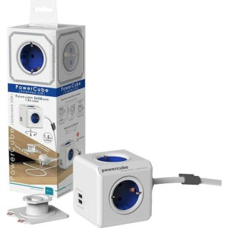 Allocacoc PowerCube 4 Θέσεων με 2 USB και Καλώδιο 1.5m Μπλε