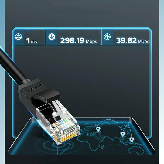 Ugreen NW102 Flat U/UTP Cat.6 Καλώδιο Δικτύου Ethernet 1m Μαύρο (50173)