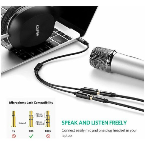 Ugreen Καλώδιο 3.5mm male - 3.5mm female Μαύρο 0.2m (30620)