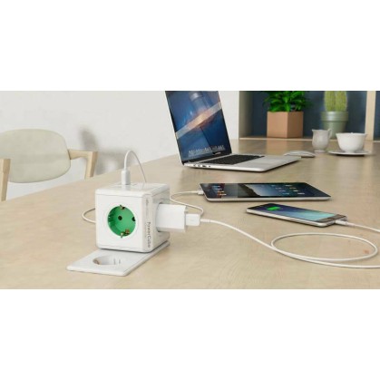 Allocacoc PowerCube 4 Θέσεων με 1 USB-A, 1 USB-C και Καλώδιο 1.5m Γκρι
