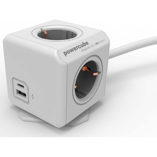 Allocacoc PowerCube 4 Θέσεων με 1 USB-A, 1 USB-C και Καλώδιο 1.5m Γκρι