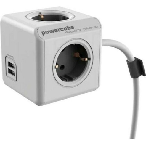 Allocacoc PowerCube 3 Θέσεων με 1 USB-A, 1 USB-C και Καλώδιο 1.5m Γκρι