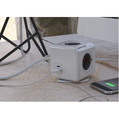 Allocacoc PowerCube 3 Θέσεων με 1 USB-A, 1 USB-C και Καλώδιο 1.5m Γκρι