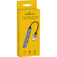 Powertech PT-1114 USB 3.2 Hub 4 Θυρών με σύνδεση USB-A Γκρι
