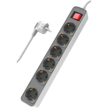 Powertech PT-1058 Πολύπριζο Ασφαλείας 6 Θέσεων με Διακόπτη και Καλώδιο 1.4m Λευκό
