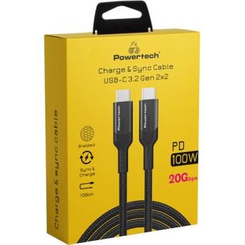 Powertech Braided USB 3.2 Cable USB-C male - USB-C 100W Μαύρο 1m (PTR-0136)