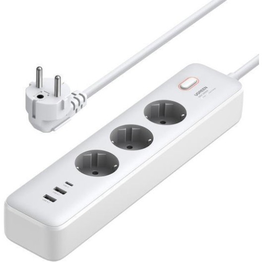 Ugreen Πολύπριζο Ασφαλείας 3 Θέσεων με 2 USB-A 1 USB-C Διακόπτη 2m CD286/25357