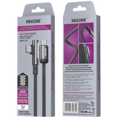 WK Braided USB 2.0 Cable USB-C male - USB-C 65W Μαύρο 1m