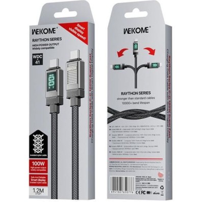 WK Braided USB 2.0 Cable USB-C male - USB-C 100W Γκρι 1.2m (250871)