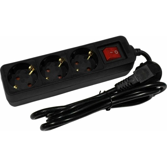 Entac ESEG3-1.5-SW-B Πολύπριζο 3 Θέσεων με Διακόπτη και Καλώδιο 1.5m Μαύρο
