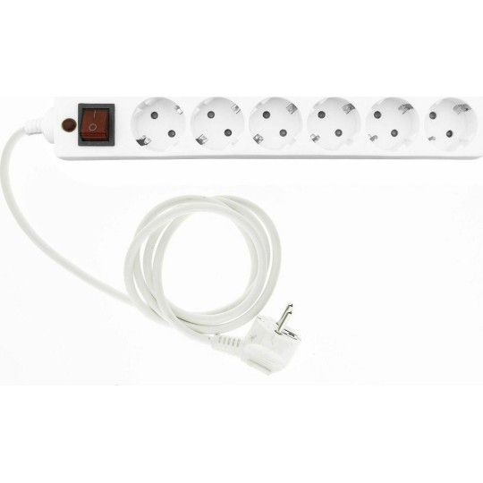 Entac ESE1.5G6-1.8-SW-SP Πολύπριζο 6 Θέσεων με Διακόπτη και Καλώδιο 1.8m Λευκό