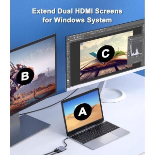 Powertech USB-C Docking Station with HDMI 4K and Support for 2 Monitors Gray (CAB-UC083)