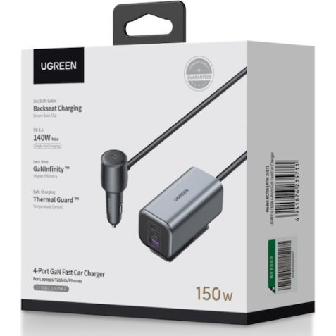 UGREEN EC706 35571 Φορτιστής Αυτοκινήτου GaN PD 150W 2 Θέσεων Γκρί