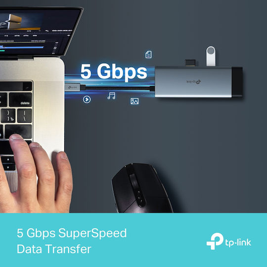TP-LINK USB-C Docking Station με HDMI 4K PD Ethernet Γκρι (UH6120C)