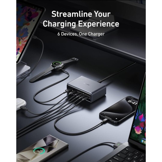 Anker Charging Stand GaN with 2 USB-A Ports and 4 USB-C Ports 200W Gray