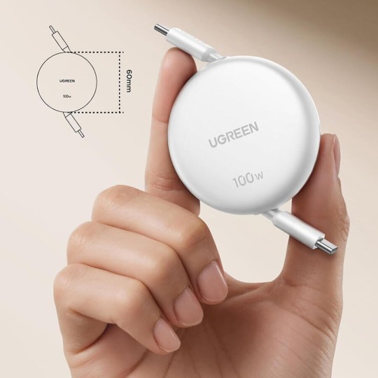 UGREEN L531 95673 Καλώδιο Φόρτισης USB-C σε USB-C PD 100W 1m, Επαναφερόμενο Λευκό