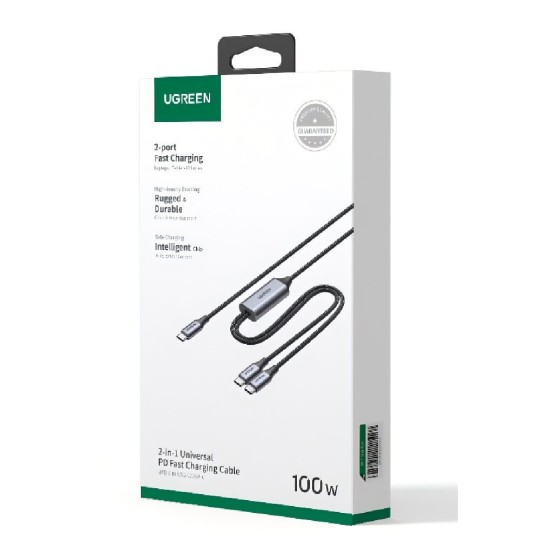 UGREEN US561 35087 Καλώδιο Φόρτισης USB-C σε 2x USB-C PD 100W 1.5m Μαύρο