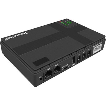 POWERTECH PT-1435 mini DC UPS 36W, 10400mAh, 3x DC, USB/LAN/POE Μαύρο