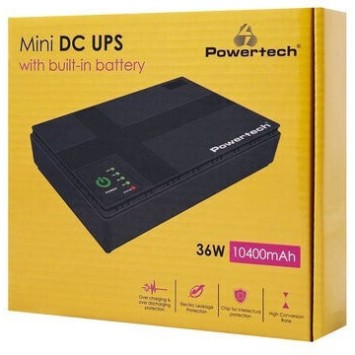 POWERTECH PT-1435 mini DC UPS 36W, 10400mAh, 3x DC, USB/LAN/POE Μαύρο