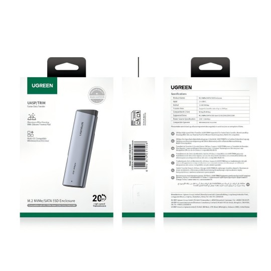 UGREEN CM767 55150 Θήκη M2 NVMe/M2 SATA SSD USB-C 3.2