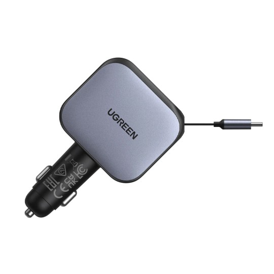 UGREEN EC604 55910B Φορτιστής Αυτοκινήτου 145W 3 Θέσεων,με καλώδιο USB-C 60W Γκρί
